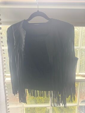 All Saints Black Fringe Sleeveless Vest